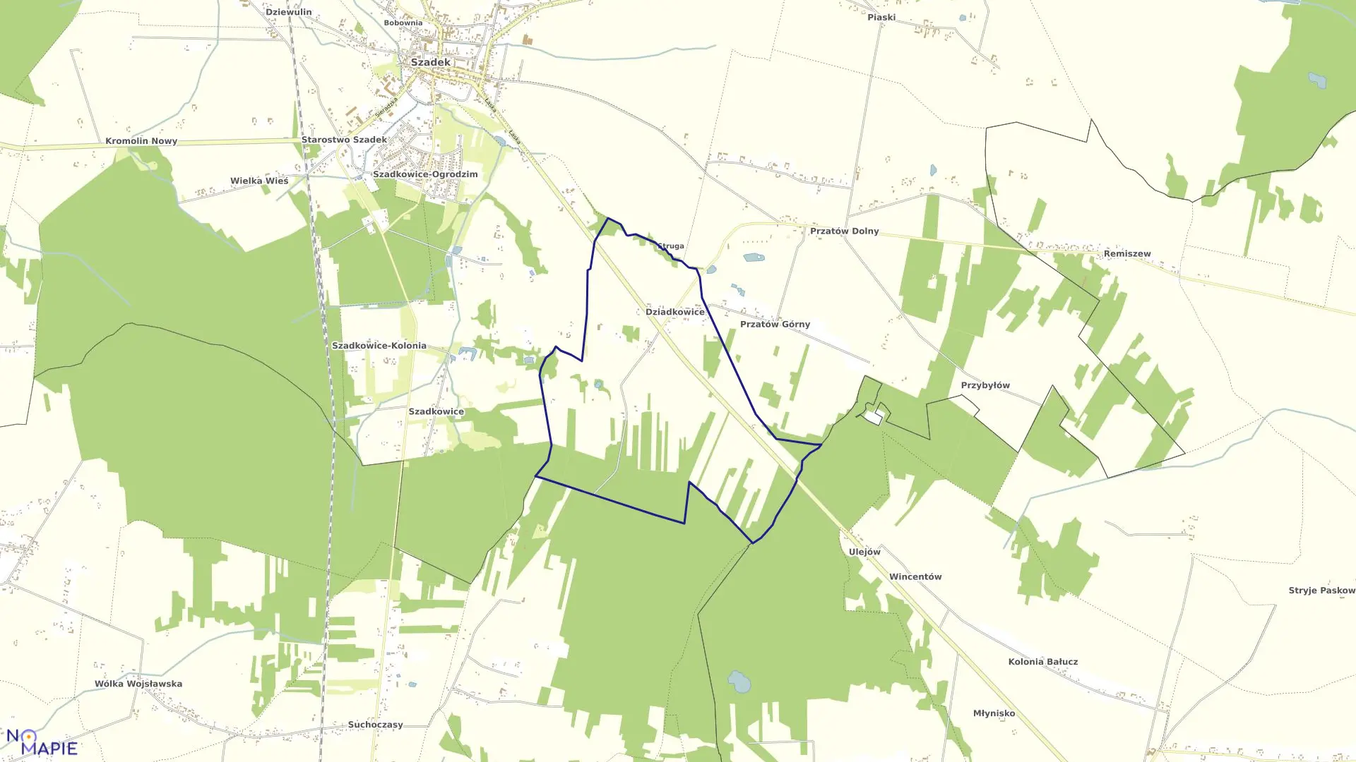 Mapa obrębu DZIADKOWICE w gminie Szadek