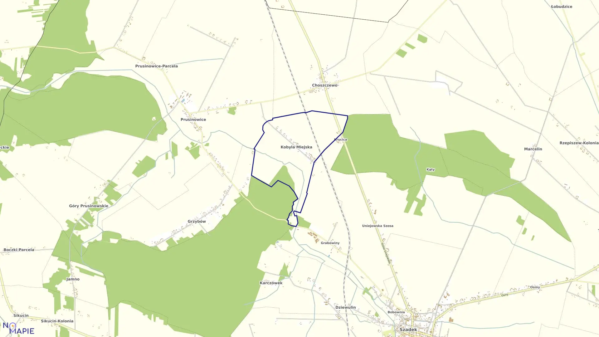 Mapa obrębu KOBYLA MIEJSKA w gminie Szadek