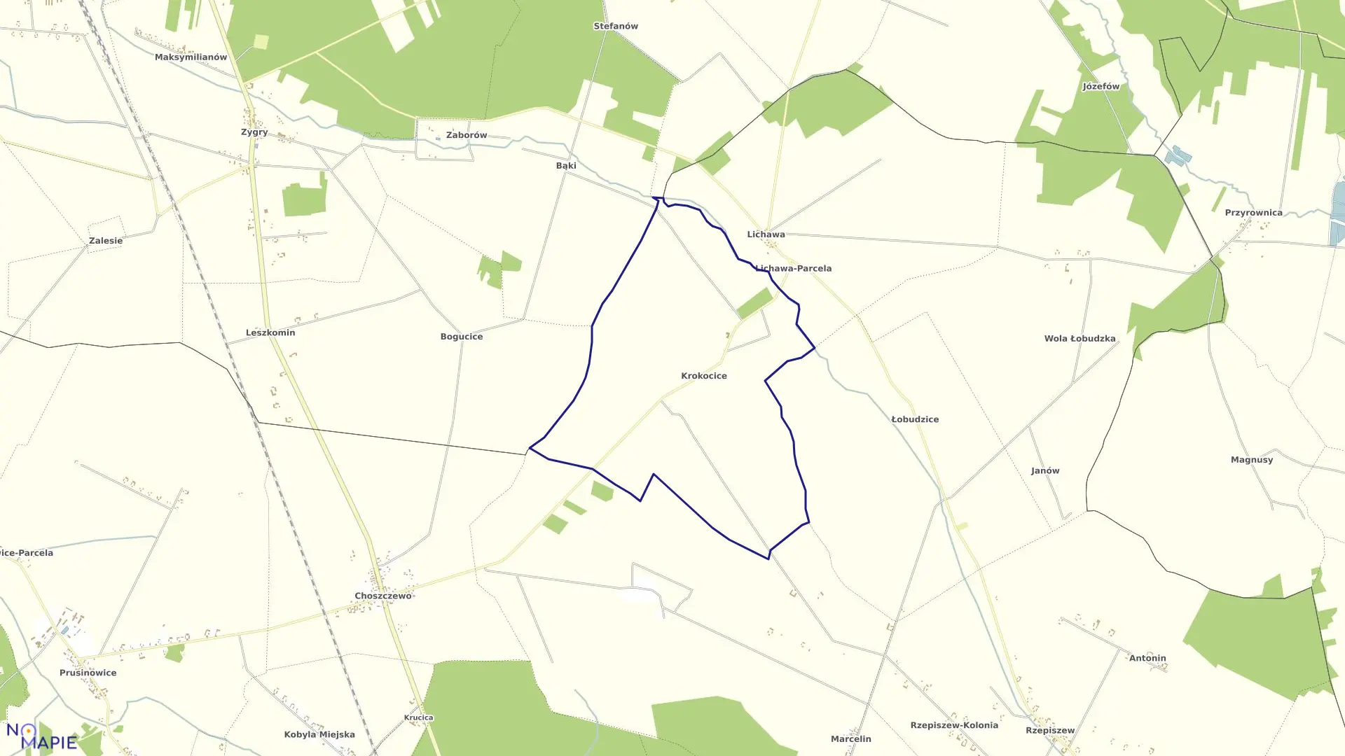 Mapa obrębu KROKOCICE w gminie Szadek