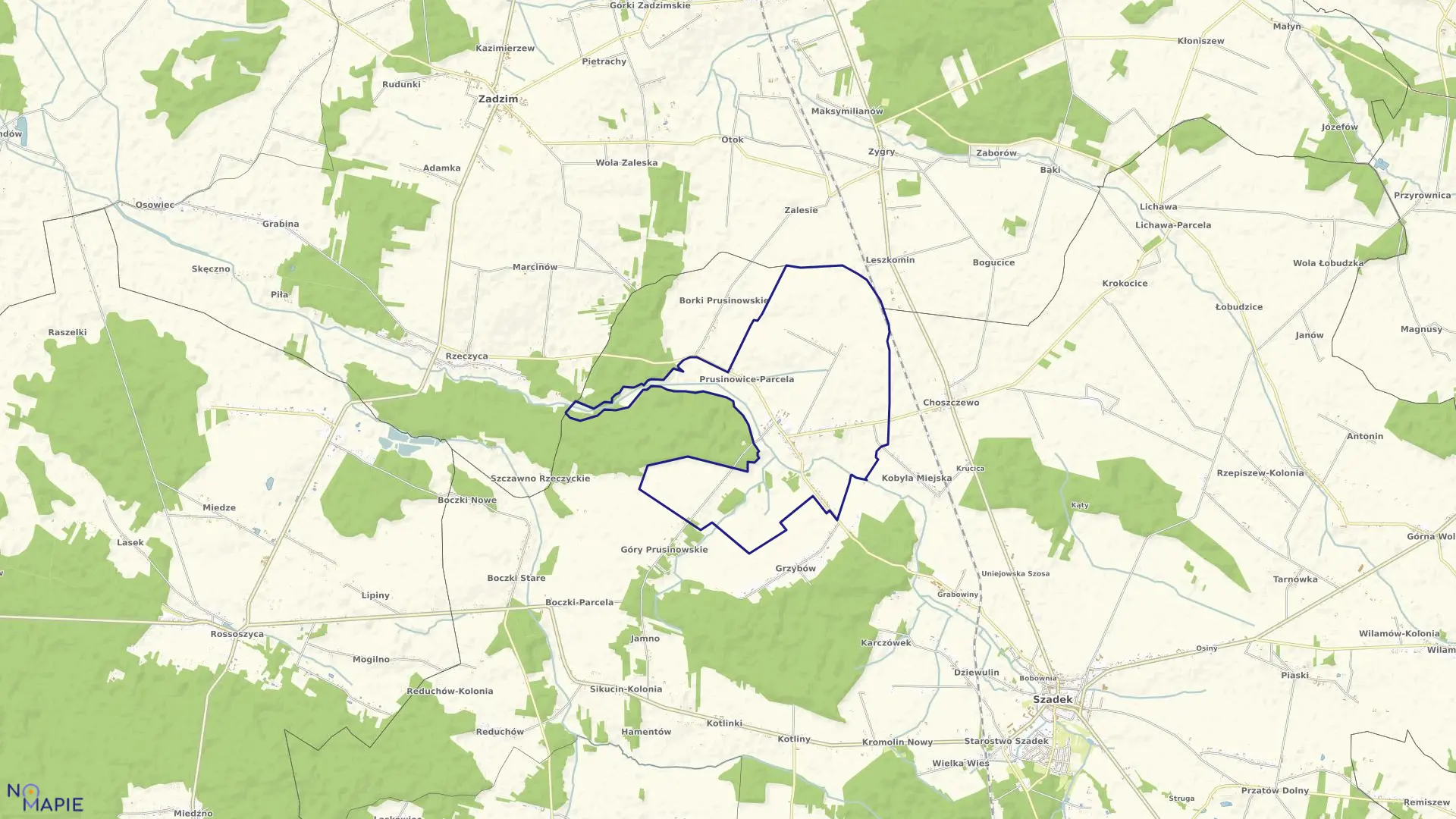 Mapa obrębu PRUSINOWICE w gminie Szadek