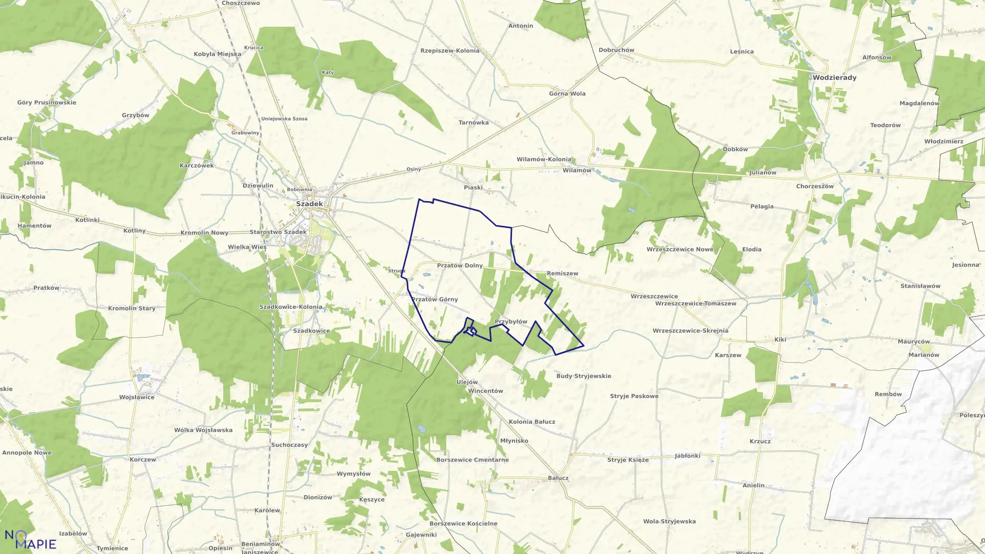 Mapa obrębu PRZATÓW w gminie Szadek